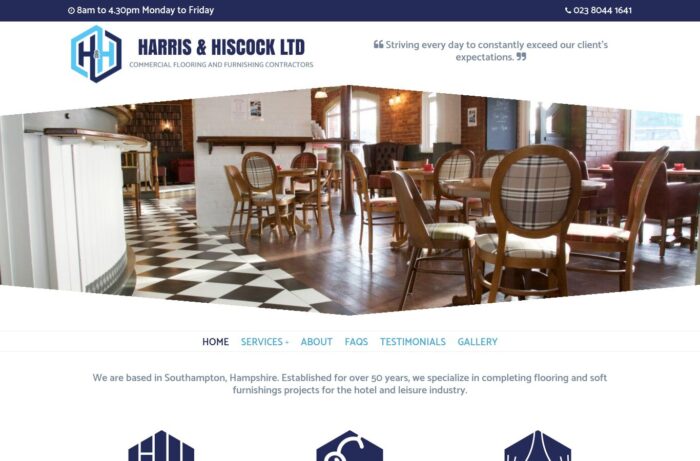Flooring & Furnishing Website Design for Harris & Hiscock Ltd in Southampton, Hampshire