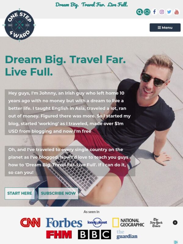 Travel & Lifestyle Blog Web Design for One Step 4Ward in Bangkok, Thailand