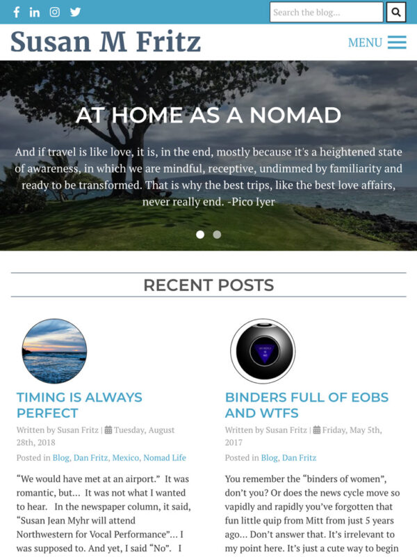 Travel & Lifestyle Blog Web Design for Susan M Fritz in Oregon, USA