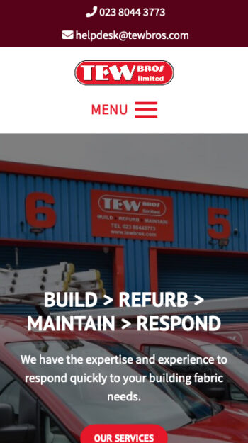 Construction Website Design for Tew Bros in Southampton, Hampshire