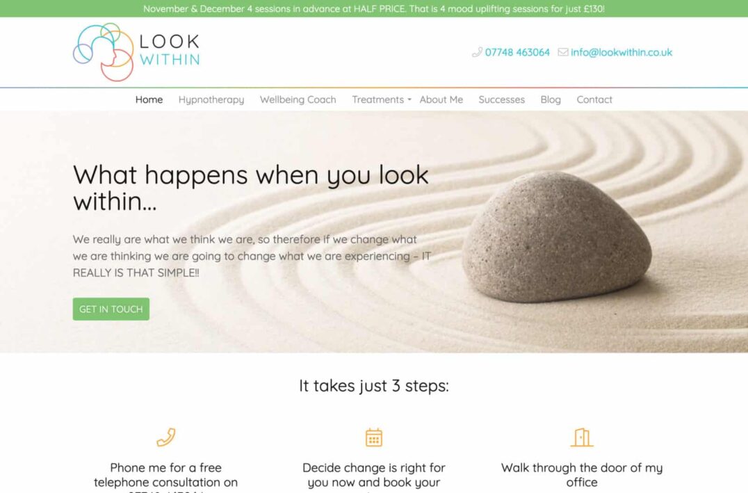 Hypnotherapy & Wellbeing Web Design for Look Within in Titchfield, Hampshire