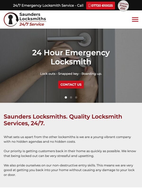 Emergency Locksmiths Web Design for Saunders Locksmiths in Lee-on-the-Solent, Hampshire