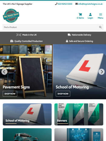 Signage Supplier Website Design for Top Notch Signs in Lee-on-the-Solent, Hampshire