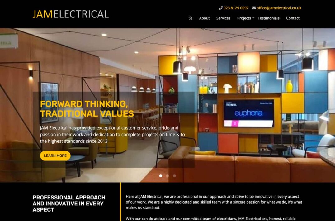 Electrical Contractors Web Design for JAM Electrical in Southampton, Hampshire