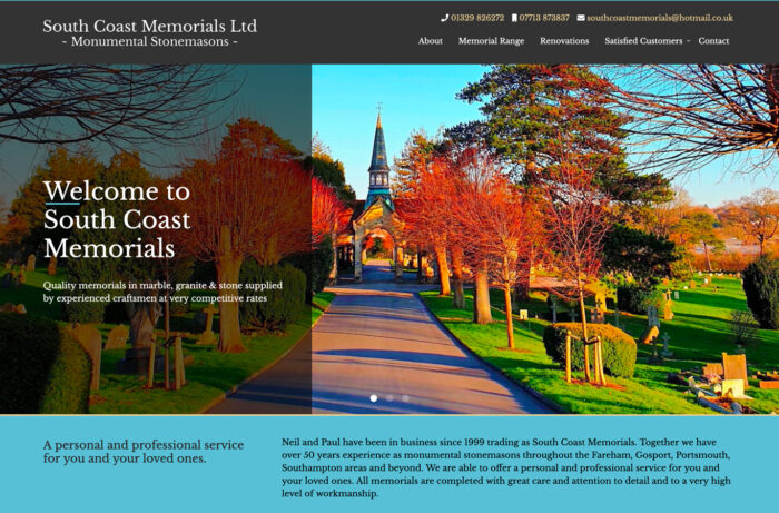 Monumental Stonemasons Website Design for South Coast Memorials in Fareham, Hampshire