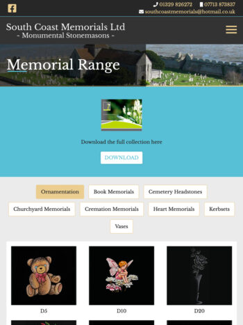 Monumental Stonemasons Website Design for South Coast Memorials in Fareham, Hampshire
