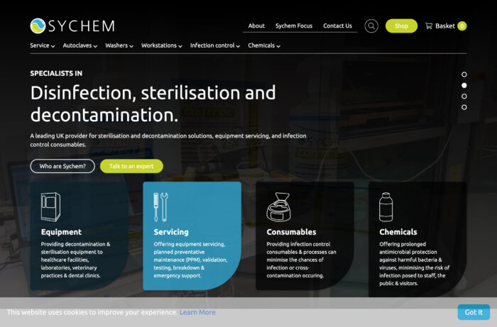 Sterilisation & Decontamination Solutions Website Design for Sychem in Eastleigh, Hampshire