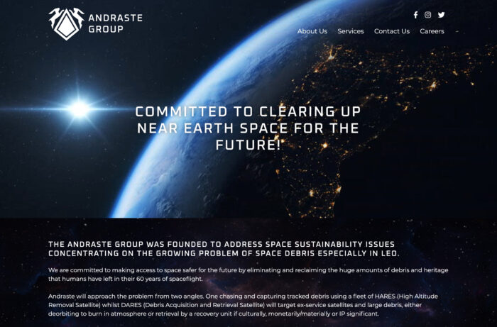 Space Sustainability Website Design for Andraste Group in London, England