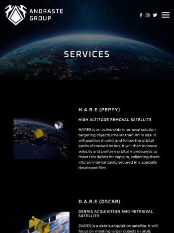 Space Sustainability Website Design for Andraste Group in London, England