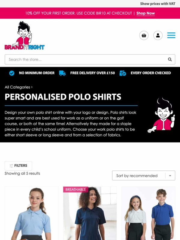 Personalised Clothing Web Design for Branditright in Horndean, Waterlooville