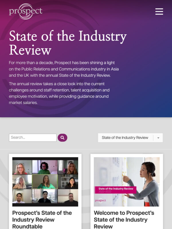 PR & Communications Recruitment Web Design for Prospect Resourcing in London & Hong Kong