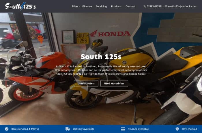 Motorbike Dealer Website Design for South 125s in Southsea, Hampshire