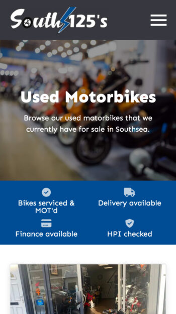 Motorbike Dealer Website Design for South 125s in Southsea, Hampshire
