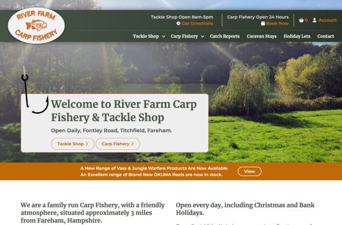 Carp Fishery Website Design for River Farm Carp Fishery in Fareham, Hampshire