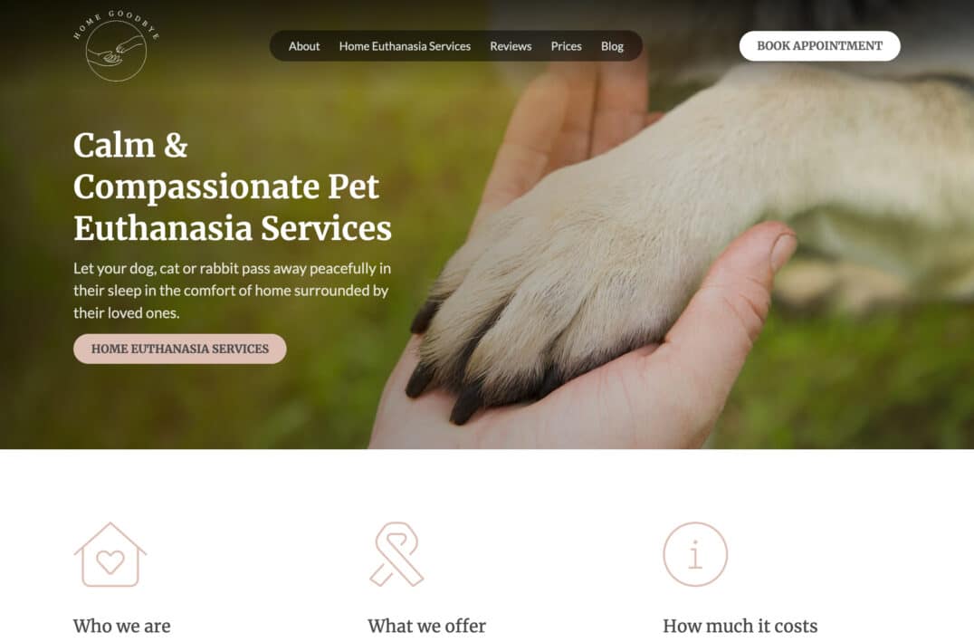 Pet Euthanasia Services Web Design for Home Goodbye in London, UK