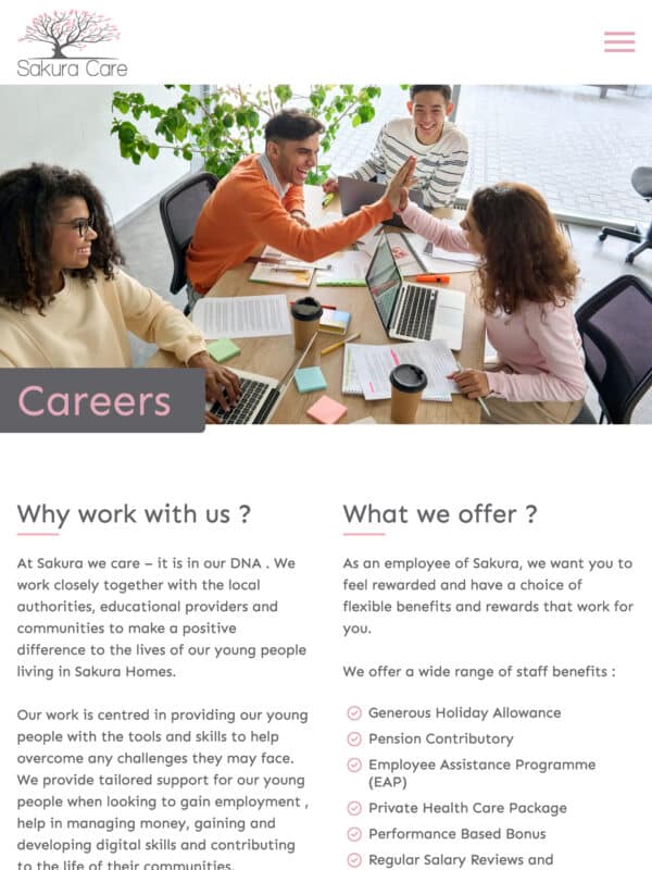 Youth Support Services Web Design for Sakura Care in Portsmouth, Hampshire