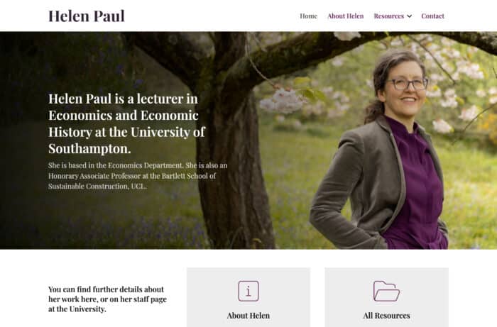 Lecturer in Economics and Economic History Website Design for Helen Paul in Southampton, Hampshire