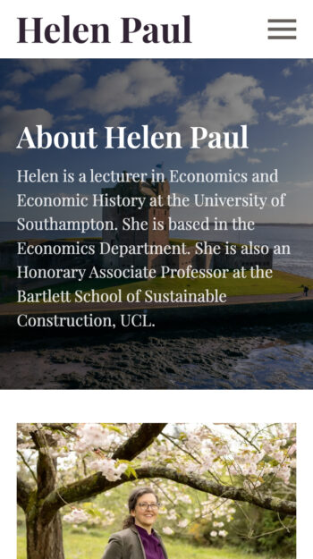 Lecturer in Economics and Economic History Website Design for Helen Paul in Southampton, Hampshire
