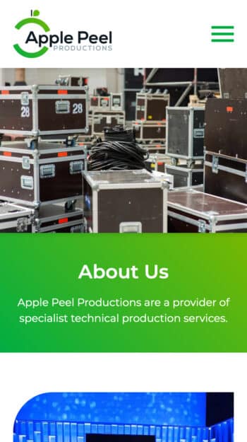 Technical Production Services Website Design for Apple Peel Productions in Fareham, Hampshire