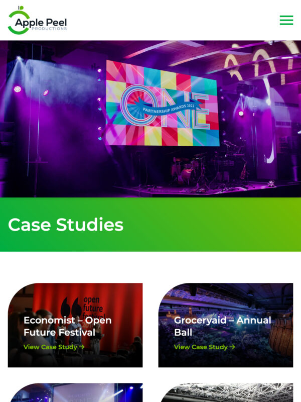 Technical Production Services Web Design for Apple Peel Productions in Fareham, Hampshire