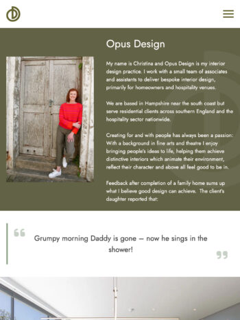 Interior Designer Website Design for Opus Design in Southsea, Hampshire