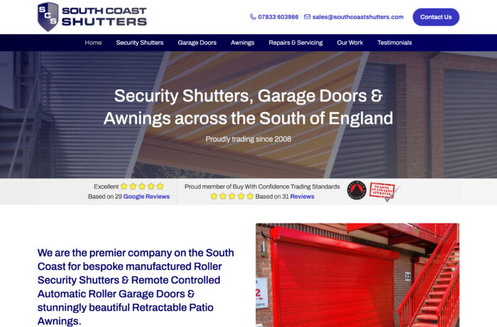 Shutters & Awnings Specialists Website Design for South Coast Shutters in Portsmouth, Hampshire