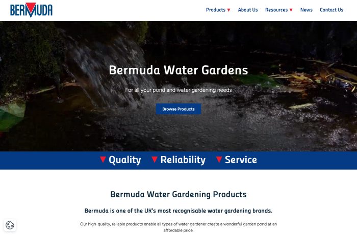 Water Gardening Products Website Design for Bermuda Water Gardens in Witney, Oxfordshire
