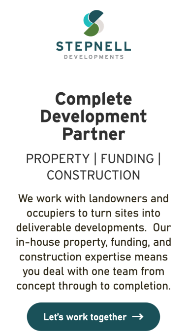 Complete Development Partner Web Design for Stepnell Developments in Rugby, Warwickshire