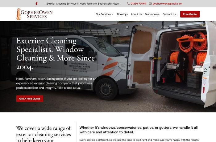 Exterior Cleaning Specialists Website Design for Gopher Owen Services in Odiham, Hampshire