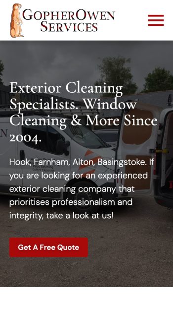Exterior Cleaning Specialists Website Design for Gopher Owen Services in Odiham, Hampshire