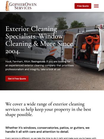 Exterior Cleaning Specialists Website Design for Gopher Owen Services in Odiham, Hampshire
